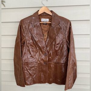 BRADLEY BAYOU brown leather coat shiny crocodile embossed Y2K Glam vintage sz L